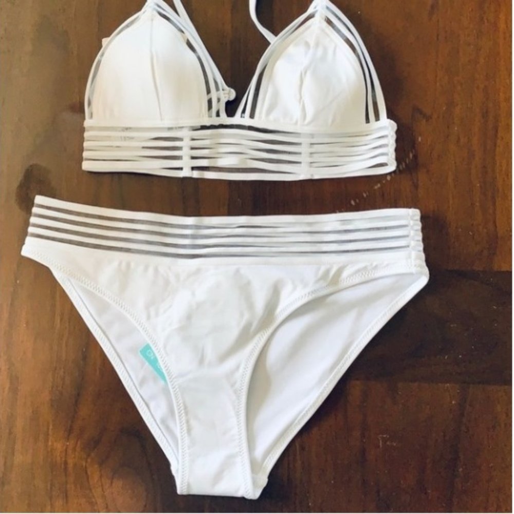 NWT H&M white swimsuit with mess detailing